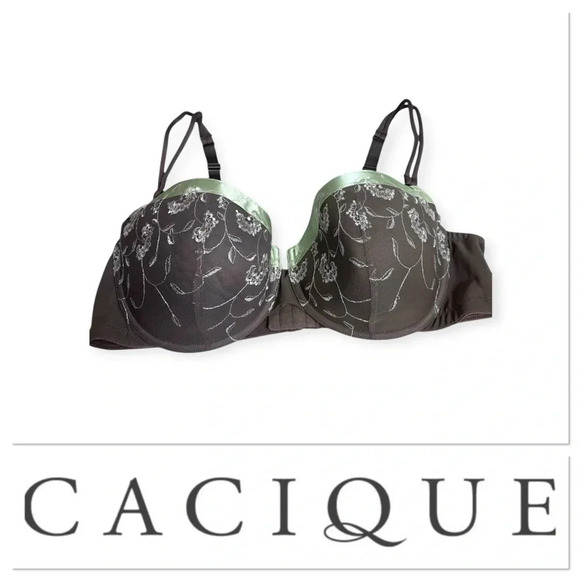 Cacique brown bra with embroidered flowers size 44DD - Picture 1 of 11